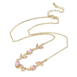 Pink Женские колье из латуни с инкрустацией кубическим цирконием в виде розы, выполненное в виде кабельной цепочки., долговечный, стойки покрытие, без кадмия и без свинца, реальный 18 k позолоченный, розовые, 16.54 дюйм (42 см)