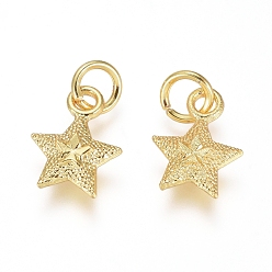 Golden Electroplated Alloy Charms, Long-Lasting Plated, with Brass Jump Ring, Star, Golden, 11.5x8.5x3mm, Hole: 3.5mm
