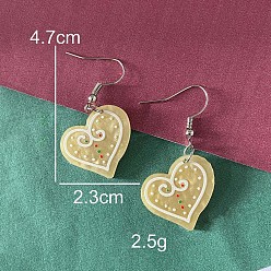 Сердце Рождественские акриловые серьги-подвески, платина, сердце, 47x23 мм