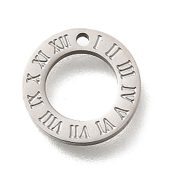 Нержавеющая Сталь Цвет 304 прелести нержавеющей стали, ручная полировка, кольцо с римскими цифрами шарм, анти-тускнение, цвет нержавеющей стали, 9.8x1 мм, отверстие : 1 мм