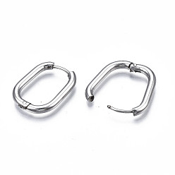 Stainless Steel Color 201 Stainless Steel Oval Hoop Earrings, with 304 Stainless Steel Pins, Hinged Earrings for Women, Stainless Steel Color, 22.5x15.5x2mm, Pin: 0.7mm