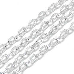 Silver Aluminum Cable Chains, Unwelded, Flat Oval, with Spool, Silver, 4.6x3.1x0.8mm, about 10m/roll