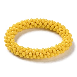 Gold Crochet Glass Beads Braided Stretch Bracelet, Nepel Boho Style Bracelet, Gold, Inner Diameter: 1-7/8 inch(4.9cm)