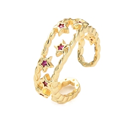 Фуксиновый Открытые манжеты из латуни с микро-паве и кубическим цирконием для женщин, без свинца и без кадмия, долговечный, реальный 18 k позолоченный, звезда, красно-фиолетовые, регулируемый, 7.5 мм