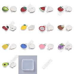 Platinum 78Pcs 13 Styles Mixed Fruit Alloy Enamel Charms, Platinum, 13.5~18x11~15x1~1.5mm, Hole: 1.4~1.6mm, 6pcs/style