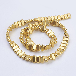 Golden Plated Electroplate Non-magnetic Synthetic Hematite Beads Strands, Frosted, Rectangle, Golden Plated, 4x2x2mm, Hole: 1mm, about 207pcs/strand, 15.5 inch(39.5cm)