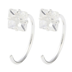 Квадрат 999 тонкие серебряные серьги с микропаве из прозрачных кубических цирконий, серебряные, квадратный, 12.5x4.5 мм