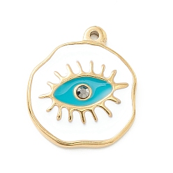 White Ion Plating(IP) 304 Stainless Steel Enamel Pendants, Golden, with Jet Rhinestone, Polygon with Evil Eye, White, 21.5x19x3mm, Hole: 1.3mm