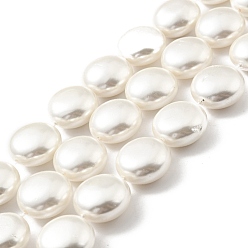 White Electroplated Shell Pearl Beads Strands, Polished, Flat Round, White, 18x9~9.5mm, Hole: 0.6mm, about 22pcs/strand, 19.49 inch(49.5cm)