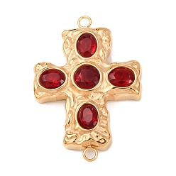 Красный 304 подвески-коннекторы из нержавеющей стали с паве из кубического циркония, перекрестные ссылки, вакуумное покрытие pvd, золотые, красные, 26x18x4.5 мм, отверстие : 1.5 мм