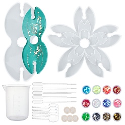 White Epoxy Resin Crafts, with Silicone Molds, Disposable Plastic Transfer Pipettes & Latex Finger Cots, Measuring Cup Plastic Tools, Disposable Flatware Spoons and Nail Art Sequins/Paillette, White, 249x11.5mm, 1pc/set
