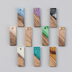 Mixed Color Resin & Walnut Wood Pendants, Rectangle, Mixed Color, 20x6.5x3mm, Hole: 1.8mm