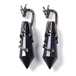 Синий Драгоценный Камень Большие подвески с ограненными заостренными пулями из синтетического синего золота с камнями, стойка с латунными подвесками в виде дракона, без свинца и без кадмия, Красная медь, 73.5~78.5x15.5~16.5x15.5~16.5 мм, отверстие : 4x2.5 мм