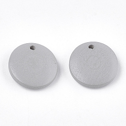 Light Grey Painted Wood Charms, Flat Round, Light Grey, 15x4mm, Hole: 1.8mm