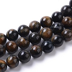 Tiger Eye Grade AB Natural Blue Tiger Eye Beads Strands, Round, 10mm, Hole: 1.4mm, about 42pcs/strand, 15.55 inch(39.5cm)