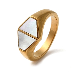 Золотой Ионное покрытие (ip) 304 перстни из нержавеющей стали, с натуральной белой оболочкой, для женщин, золотые, 10.5 мм, размер США 6 (16.5 мм)