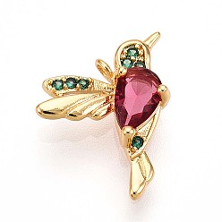 Настоящее золото 18K Латунные микро проложить кубического циркония прелести, со стеклом, птица, реальный 18 k позолоченный, 13x13.5x4 мм, отверстие : 1.2 мм