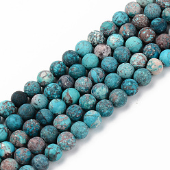 Sky Blue Natural American Turquoise Beads Strands, Frosted, Dyed & Heated, Round, Sky Blue, 6mm, Hole: 1mm, about 59~60pcs/strand, 15.16'(38.5cm)