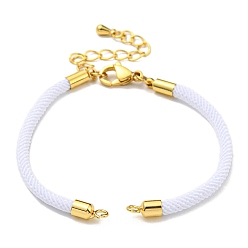 White Nylon Cords Bracelet Makings Fit for Connector Charms, with Brass Findings and 304 Stainless Steel Lobster Claw Clasps, Long-Lasting Plated, White, 6-1/2~6-3/4 inch(16.5~17cm), Hole: 1.8mm
