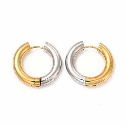 Golden & Stainless Steel Color Two Tone 304 Stainless Steel Huggie Hoop Earrings for Women, Golden & Stainless Steel Color, 25x26x5mm, Pin: 1mm