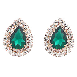 Green Sparkling Crystal Drop Earrings for Women, Exaggerated Alloy Diamond Studs with Glass Gems