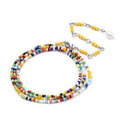 Colorful Summer Jewelry Waist Bead, Body Chain, Seed Beaded Belly Chain, Bikini Jewelry for Woman Girl, with Faceted Glass Beads, Colorful, 30.3 inch(77cm)