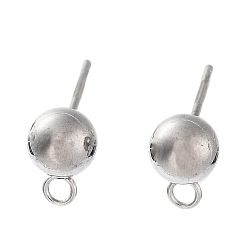 Stainless Steel Color 304 Stainless Steel Ball Post Stud Earring Findings, with Loop and 316 Surgical Stainless Steel Pin, Stainless Steel Color, 17x9x6mm, Hole: 1.8mm, Pin: 0.8mm