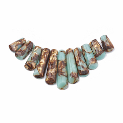 Bronzite Assembled Bronzite and Synthetic Aqua Terra Jasper Beads Strands, Graduated Fan Pendants, Focal Beads, 15~39.5x9~10x5~6mm, Hole: 1.2mm, 11pcs/set, 3.93 inch/strand