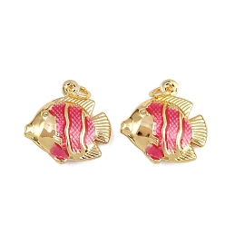 Pink Латунные эмалевые подвески-рыбки, прелести морских животных, с прыжковых колец, золотые, стойки покрытие, без кадмия и без свинца, долговечный, розовые, 18x17.5x5.5 мм, отверстие : 3.4 мм