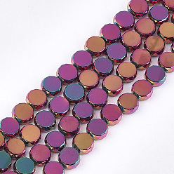 Medium Violet Red Electroplate Glass Beads Strands, Faceted, Flat Round, Medium Violet Red, 10x4.5~5mm, Hole: 1mm, about 60pcs/strand, 23.4 inch
