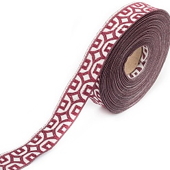 Cerise 25M Ethnic Style Polyester Embroidery Coin Ribbons, Flat Jacquard Ribbon, Garment Accessories, Cerise, 1-1/8 inch(30mm), about 27.34 Yards(25m)/roll