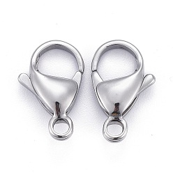 Stainless Steel Color 304 Stainless Steel Lobster Claw Clasps, Parrot Trigger Clasps, Manual Polishing, Stainless Steel Color, 16x10.5x4.7mm, Hole: 2.2mm