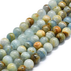 Calcite Perles de calcite bleues naturelles, ronde, 9~9.5mm, Trou: 1mm, Environ 43 pcs/chapelet, 15.35'' (39 cm)