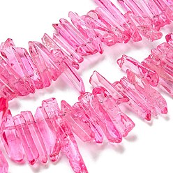Ярко-Розовый Натуральные окрашенные кварцевые нити, чип, ярко-розовый, 4~8x19~36x19~36 мм, отверстие : 1 мм, около 66~96 шт / нитка, 14.76''~15.55'' (37.5~39.5 см)