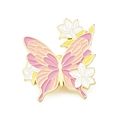 Pink Flower Butterfly Enamel Pin, Gold Plated Alloy Badge for Backpack Clothes, Pink, 30x27x1.5mm