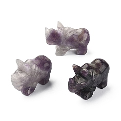 Amethyst Natural Amethyst Carved Healing Rhinoceros Figurines, Reiki Stones Statues for Energy Balancing Meditation Therapy, 52~58x21.5~24x35~37mm