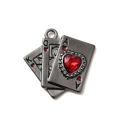 Черный Цвет Металла Подвески из эмали и сплава, со стразами, без свинца, без кадмии и без никеля, стойки покрытие, игральная карта с сердечком, металлический черный , 24x24.5x3.5 мм, отверстие : 2.5 мм