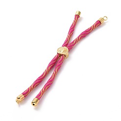 Camellia Nylon Cord Silder Bracelets, for Connector Charm Bracelet Making, with Rack Plating Golden Brass Findings, Long-Lasting Plated, Cadmium Free & Lead Free, Camellia, 8-5/8~9-1/8x1/8 inch(22~23x0.3cm), Hole: 2mm