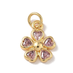 Pink Латунные микро проложить кубического циркония подвески, , стойки покрытие, долговечный, без кадмия и без свинца, реальный 18 k позолоченный, розовые, 13.5x11x3 мм, отверстие : 3.5 мм