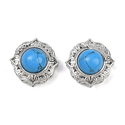 Синтетическая Бирюза Многорядные звенья в виде цветка синтетической окрашенной бирюзы, Латунные коннекторы, платина, стойки покрытие, 18x18x11 мм, отверстие : 2~3 мм