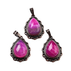 Полосатый Агат Подвески-капли из натурального полосатого агата, подвески из латуни красного медного тона, окрашенная и подогревом, 28.5x20.5x7 мм, отверстие : 8x5 мм