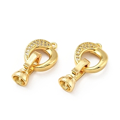 Golden Rack Plating Brass Micro Pave Clear Cubic Zirconia Fold Over Clasps, Cadmium Free & Lead Free, Long-Lasting Plated, Curved Ring, Golden, Ring: 15x12.5x3.5mm, Clasp: 13.5x6x7mm, Hole: 1.2mm, Inner Diameter: 4mm