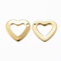 Golden 201 Stainless Steel Open Heart Charms, Cut-Out, Hollow, Golden, 10x11x1mm, Hole: 1mm