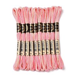 Pink 10 Skeins 6-Ply Polyester Embroidery Floss, Cross Stitch Threads, Segment Dyed, Pink, 0.5mm, about 8.75 Yards(8m)/skein