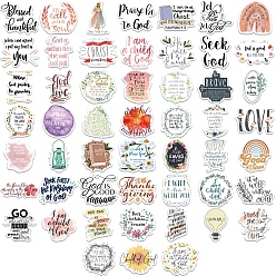 Mixed Color Religion Bible Theme Waterproof PVC Adhesive Stickers, for Suitcase, Skateboard, Refrigerator, Helmet, Mobile Phone Shell, Mixed Shapes, Word, Mixed Color, 30~60mm, 52pcs/set