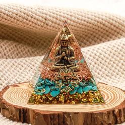 Synthetic Turquoise Orgonite Pyramid Resin Energy Generators, Reiki Synthetic Turquoise Chips Inside for Home Office Desk Decoration, 50x50x50mm