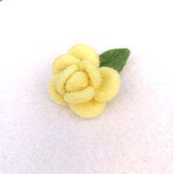Champagne Yellow Handmade Wool Felt Woven Costume Accessories, Rose, Champagne Yellow, 40x40mm