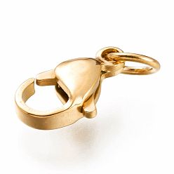 Golden Ion Plating(IP) 304 Stainless Steel Lobster Claw Clasps, With Jump Ring, Golden, 13x8x4mm, Hole: 3mm, Jump Ring: 5x0.8mm