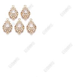 Прозрачный 3 шт. латунные соединители из кубического циркония с микропаве, долговечный, слеза, золотой свет, прозрачные, 20x12x5 мм, отверстие : 1.4 мм