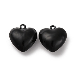 Черный Латунь эмаль подвески, сердце, стойки покрытие, долговечный, без кадмия и без свинца, чёрные, 21.5x20.5x10.5 мм, отверстие : 1.5 мм